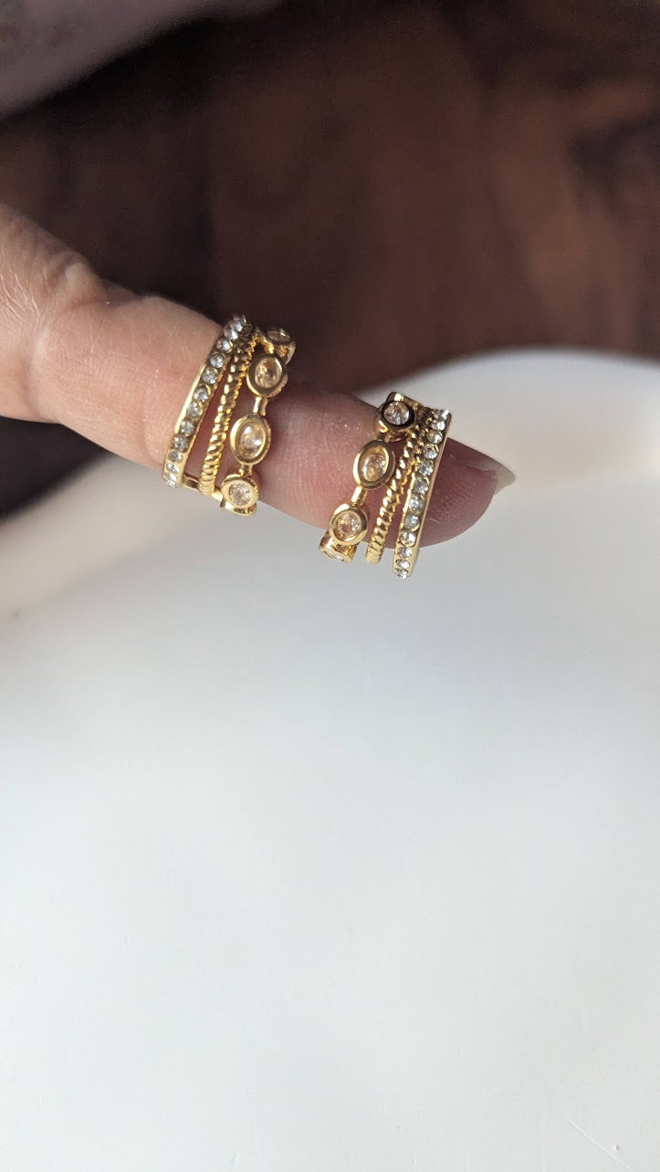Triple-Row Layered Hoop Earrings with Crystals