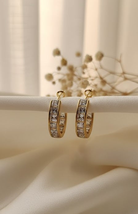 Golden Glow Crystal Hoop Earrings