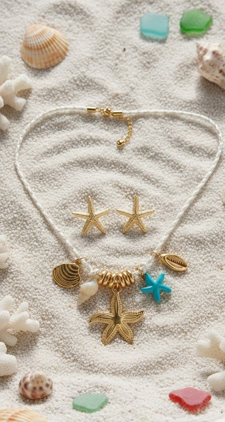 Starfish & Seashell Charm Jewelry Set