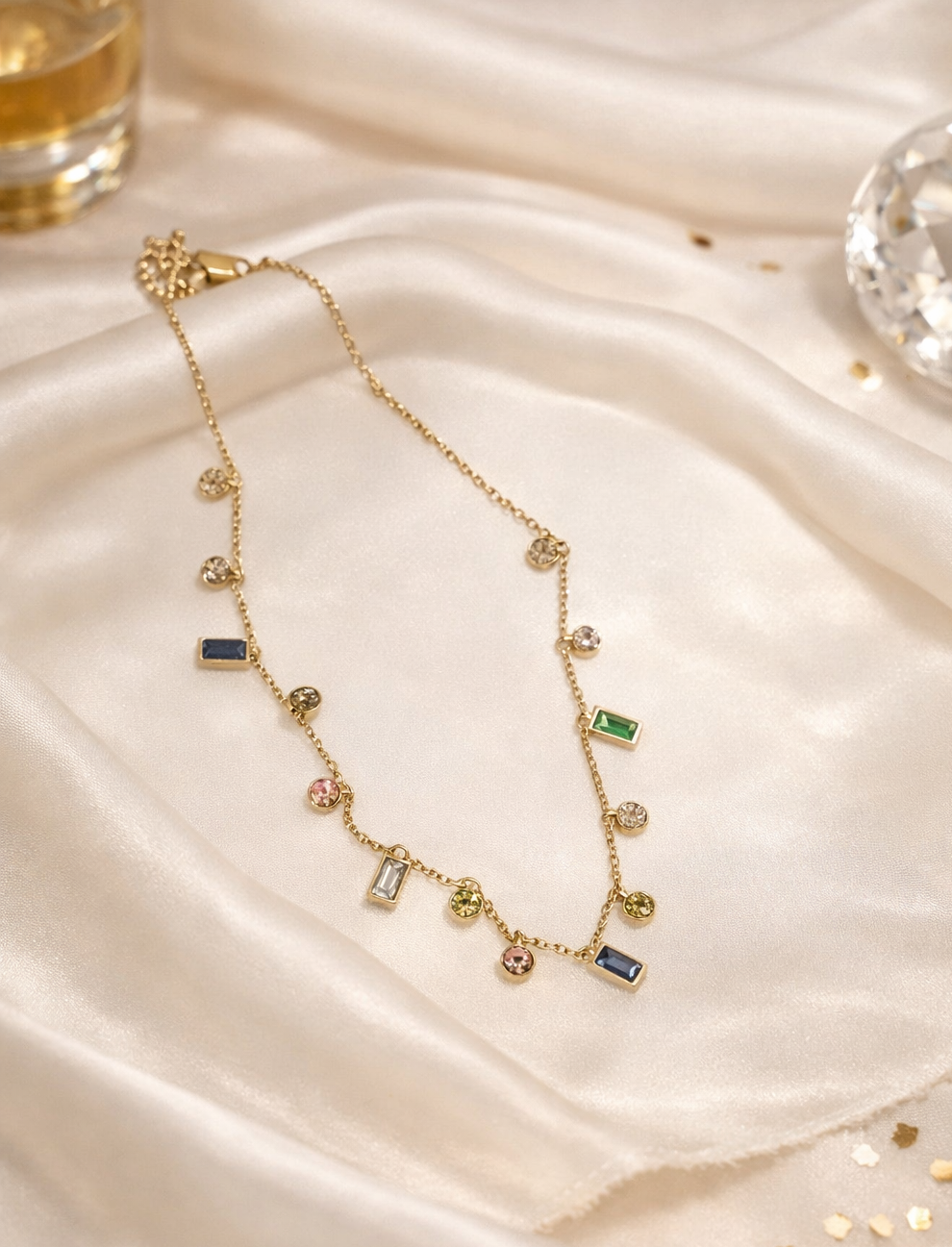 Multi Coloured Necklace - rectangle charm