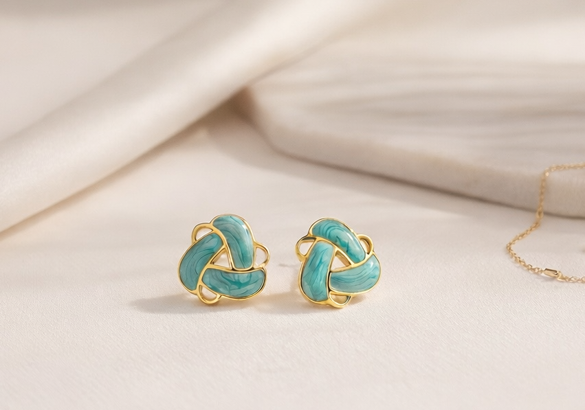 Blue Enamel Knot Stud earrings