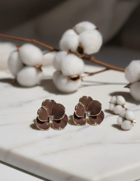 Dark Brown Floral Stud Earrings