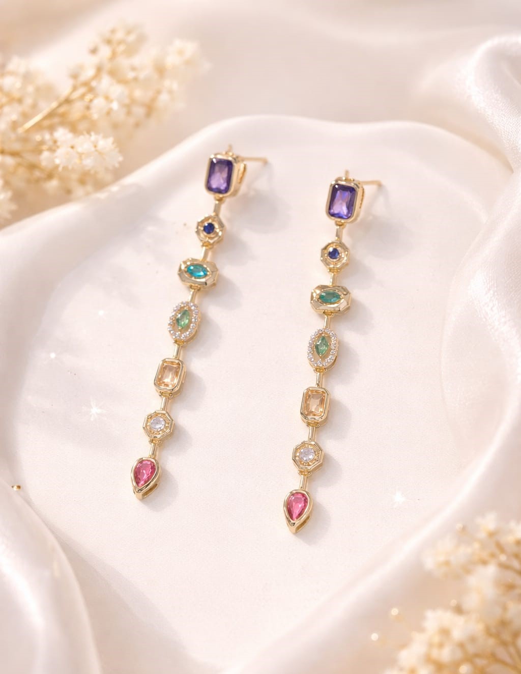 Rainbow Luxe Long Drop Earrings
