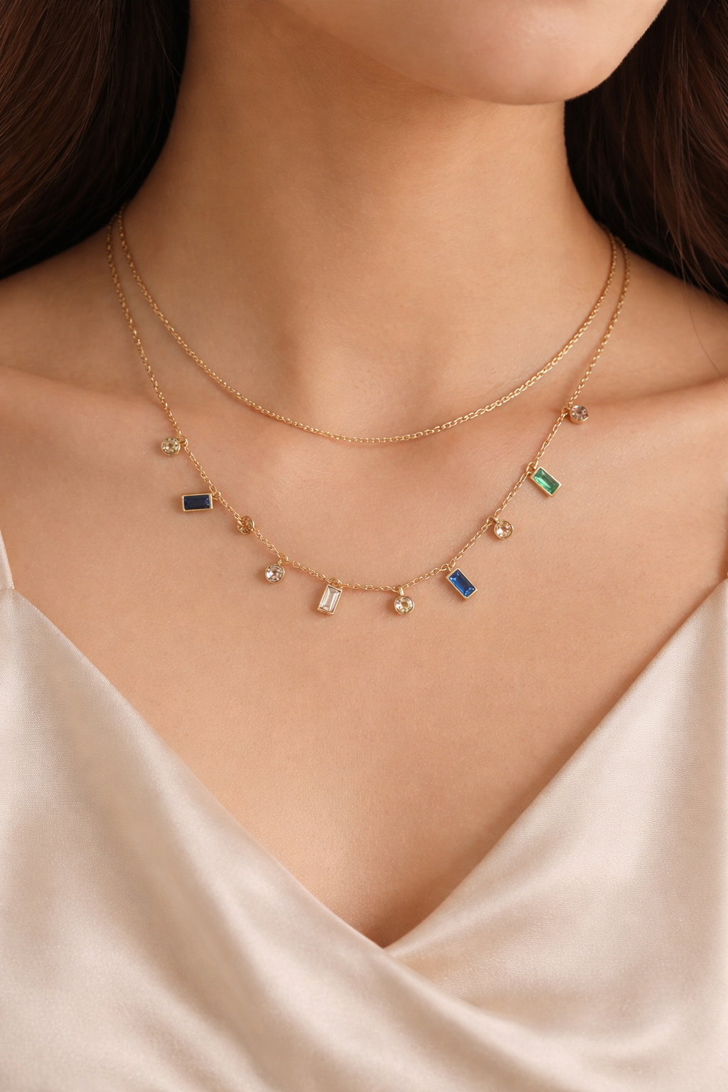 Multi Coloured Necklace - rectangle charm