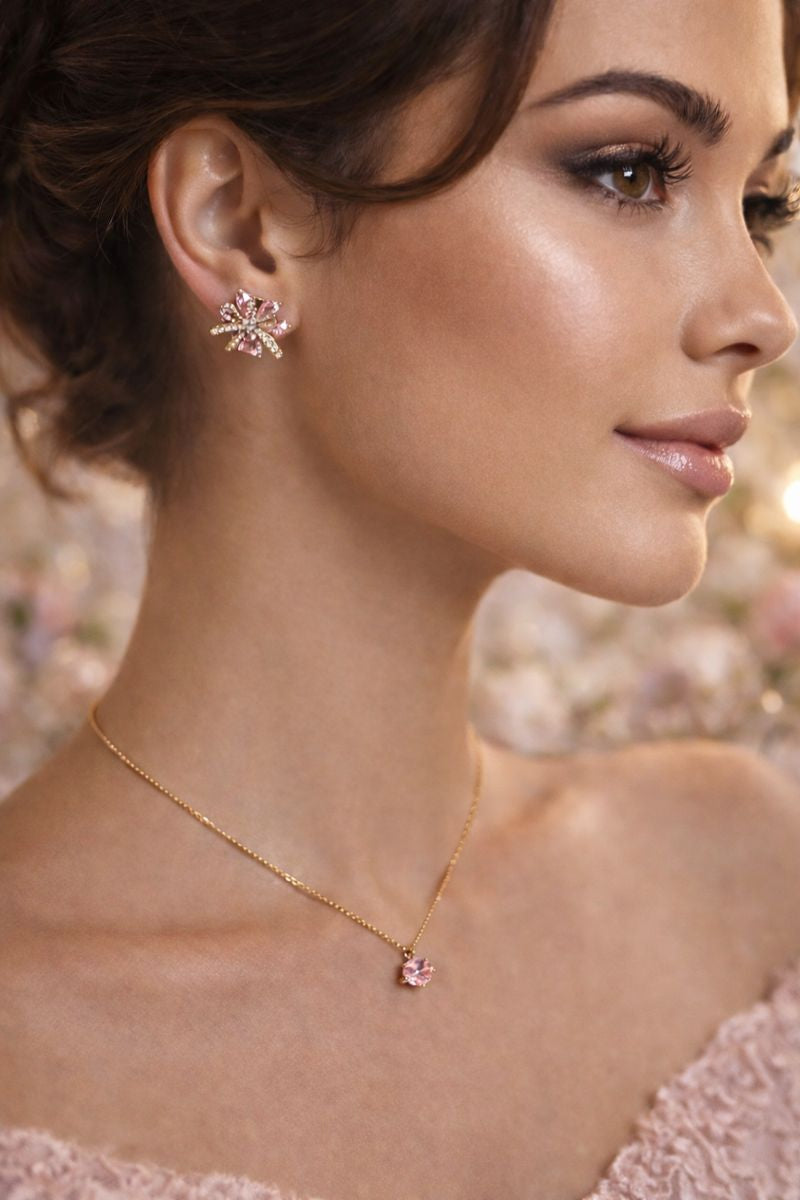 Blush Bow Crystal Studs & Necklace Set