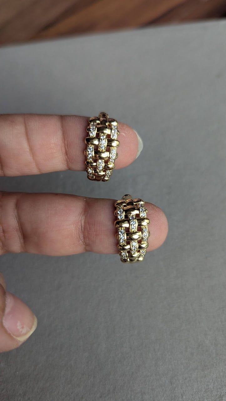 Gold-Tone Crystal Basket Weave Hoop Earrings