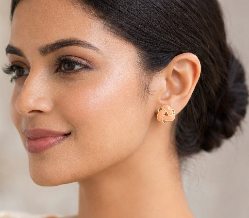Peach Enamel Knot Stud earrings