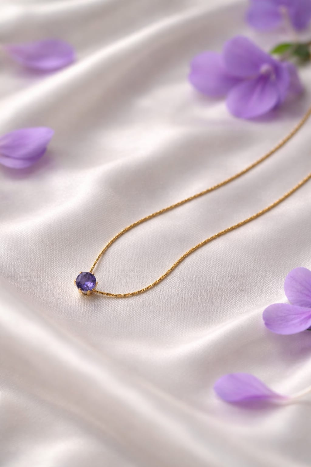 Minimal Purple Crystal Pendant Chain Necklace