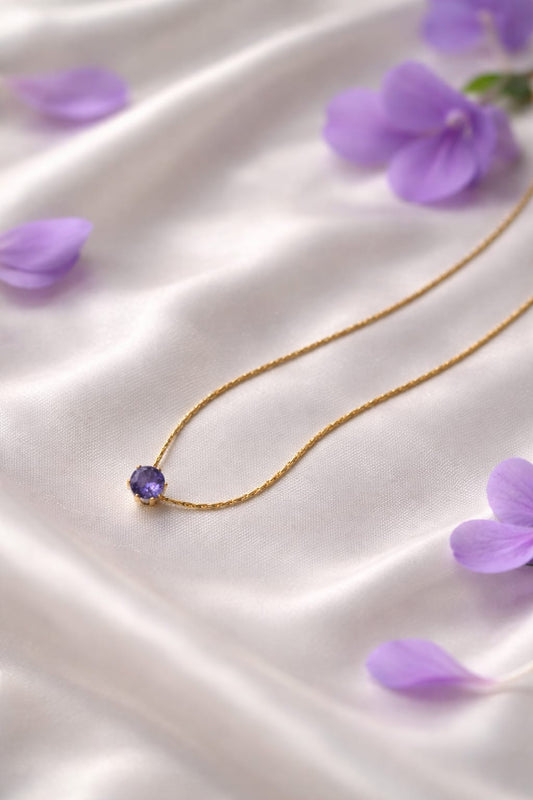 Minimal Purple Crystal Pendant Chain Necklace