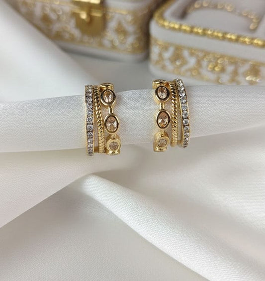 Triple-Row Layered Hoop Earrings with Crystals