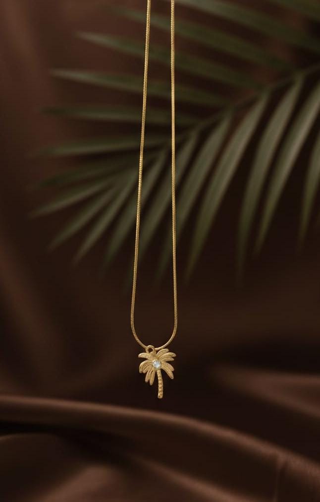 Golden Coconut Tree Pendant Chain