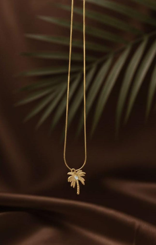 Golden Coconut Tree Pendant Chain