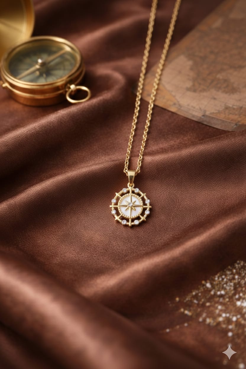 Golden Compass Pendant Necklace