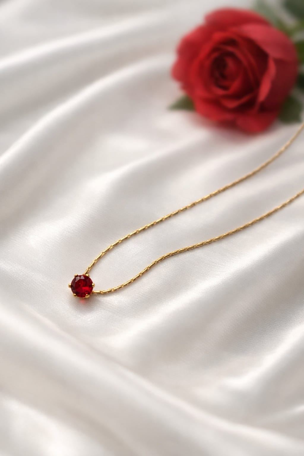 Minimal Red Crystal Pendant Chain Necklace