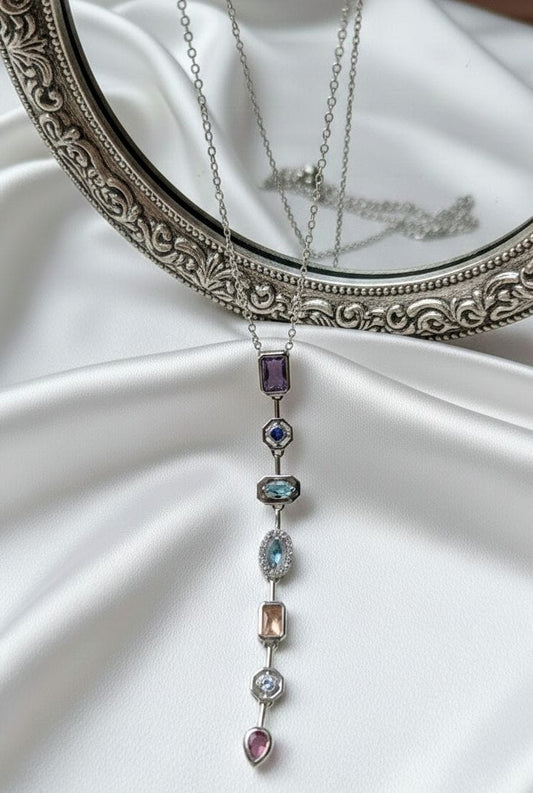 Multicolor Geometric Gemstone Drop Necklace