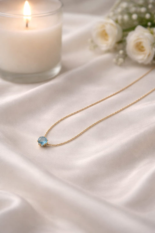Minimal Blue Crystal Pendant Chain Necklace