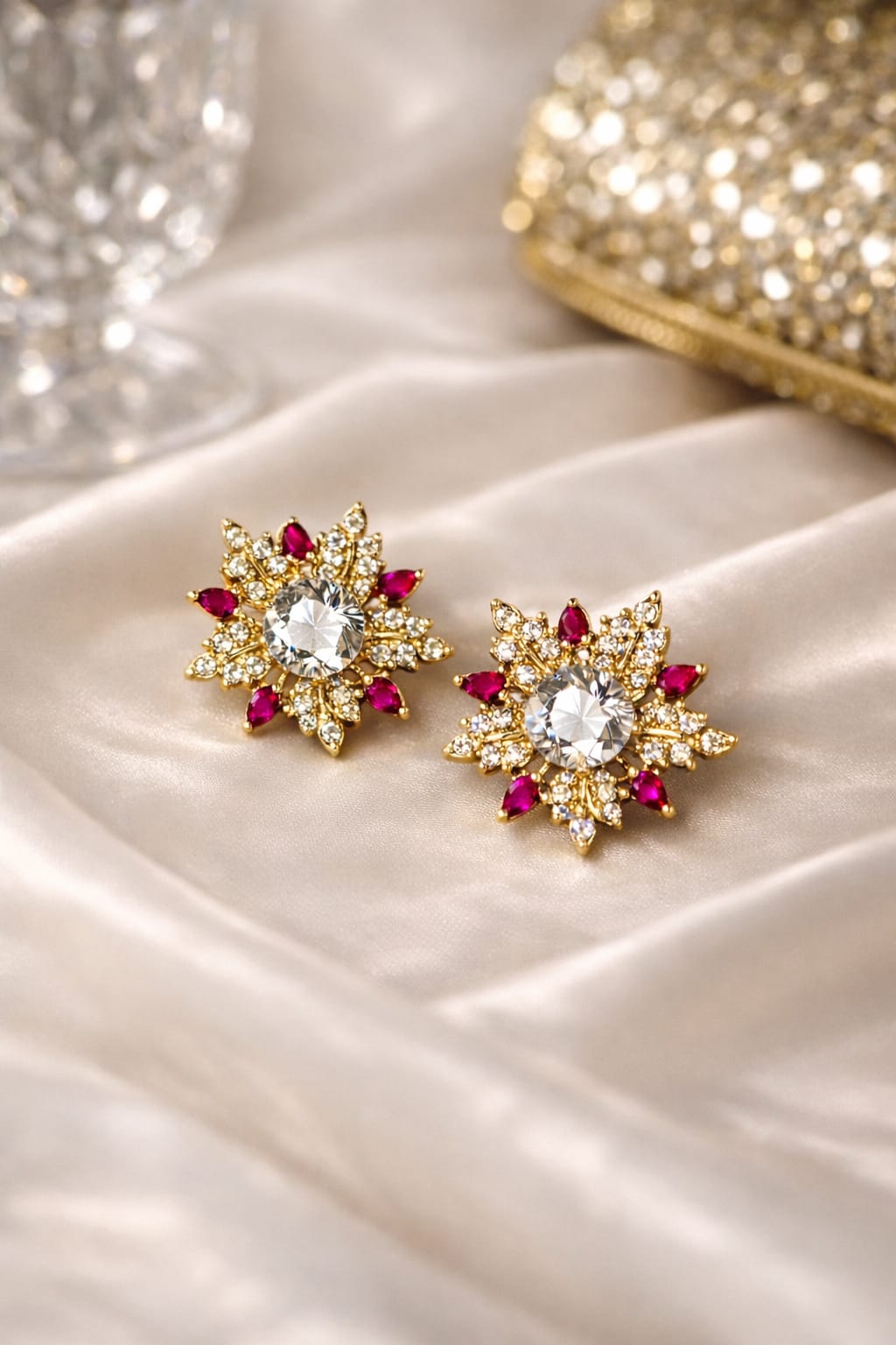 Hot Pink & White Starbust Stud Earrings