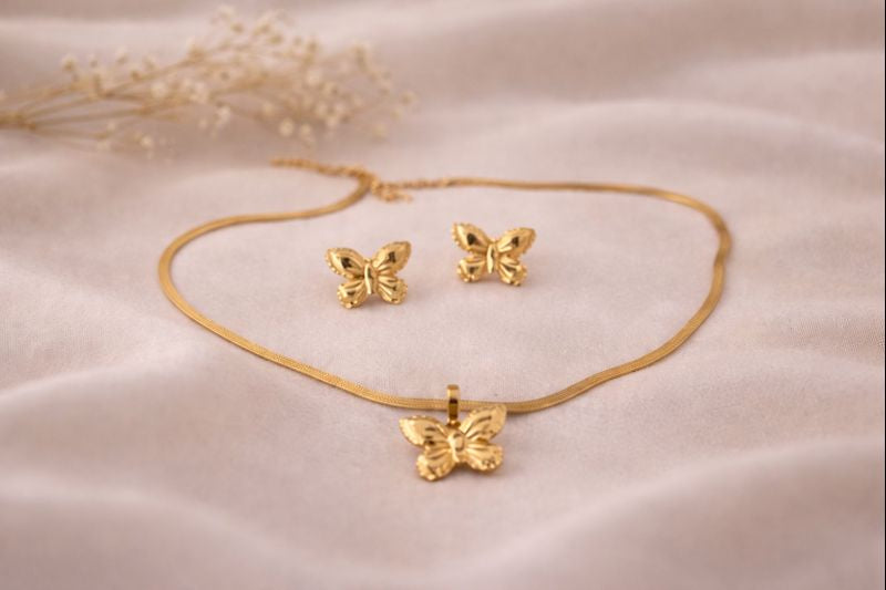 Monarch Butterfly Necklace and Stud Set