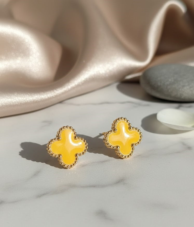 Aura Yellow Clover Studs