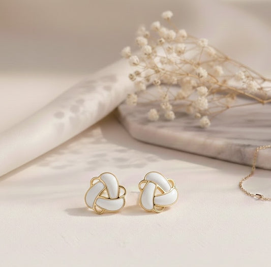 White Enamel Knot Stud Earrings